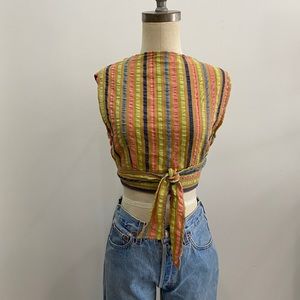Vintage Indian Cotton Gauze Wrap Crop Top